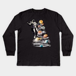 Cosmic Baller - Abstract Astronaut Playing Basketball with Planets Kids Long Sleeve T-Shirt